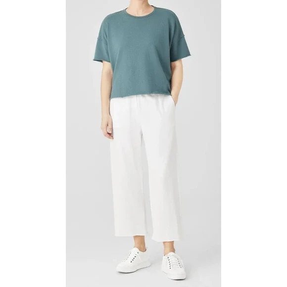 Eileen Fisher Lightweight Organic Cotton Terry Pant Easy Fit Crop Ankle White S - Picture 14 of 14